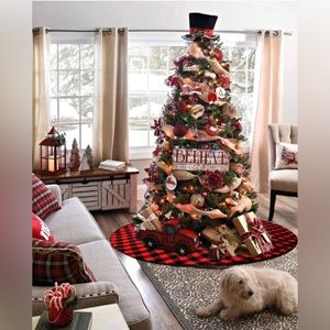 Buffalo Plaid Christmas Tree Skirt Traditional Buffalo Plaid Red & Black 48” NEW